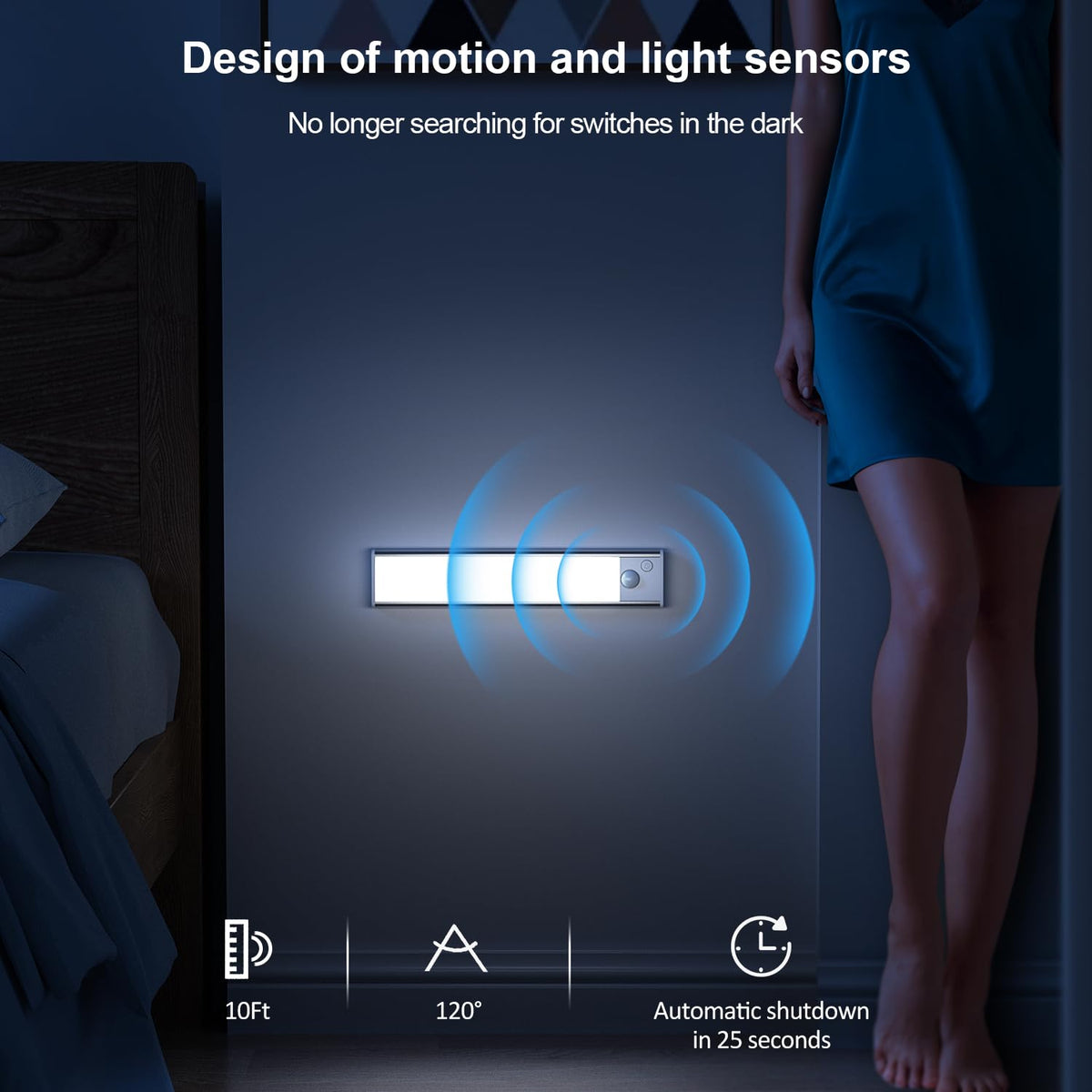 JEKEMORYE Under Cabinet Kitchen Lights Cupboard - LED Motion Sensor Light