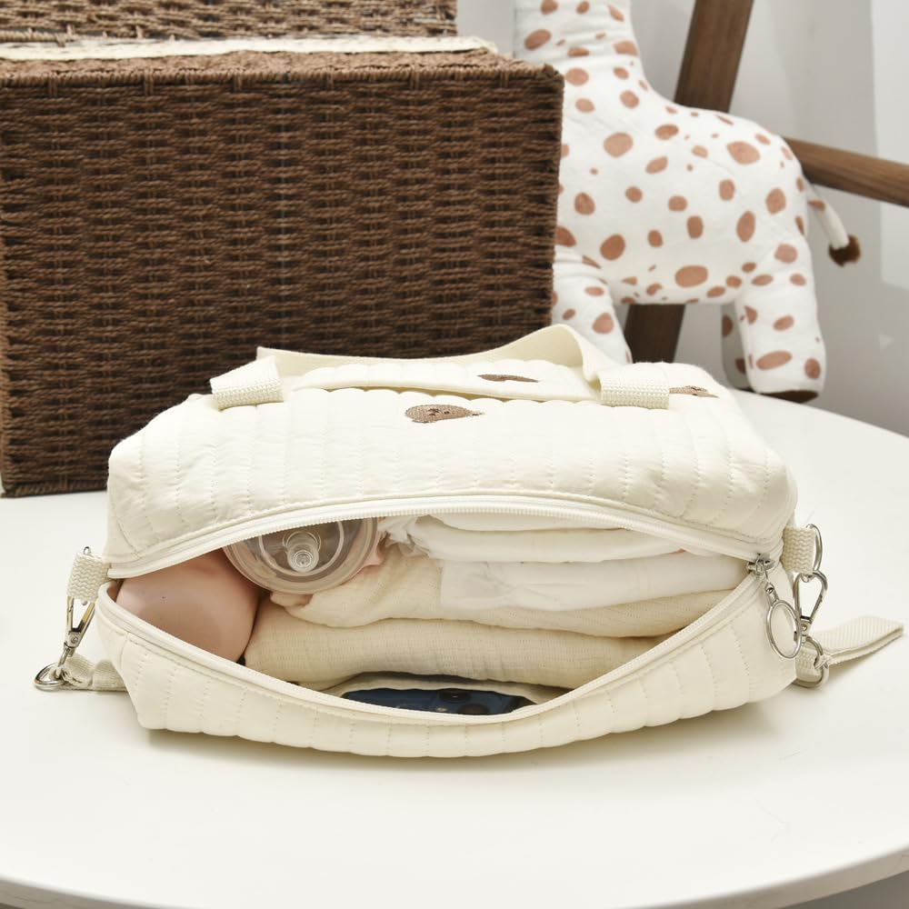 Baby Stroller Storage Bag, Cotton Cloth Reusable Handbag Pram Organiser Bag Multifunctional Pushchair Organiser with Zipper Pockets for Pram Travel 32x12x25cm (#3)
