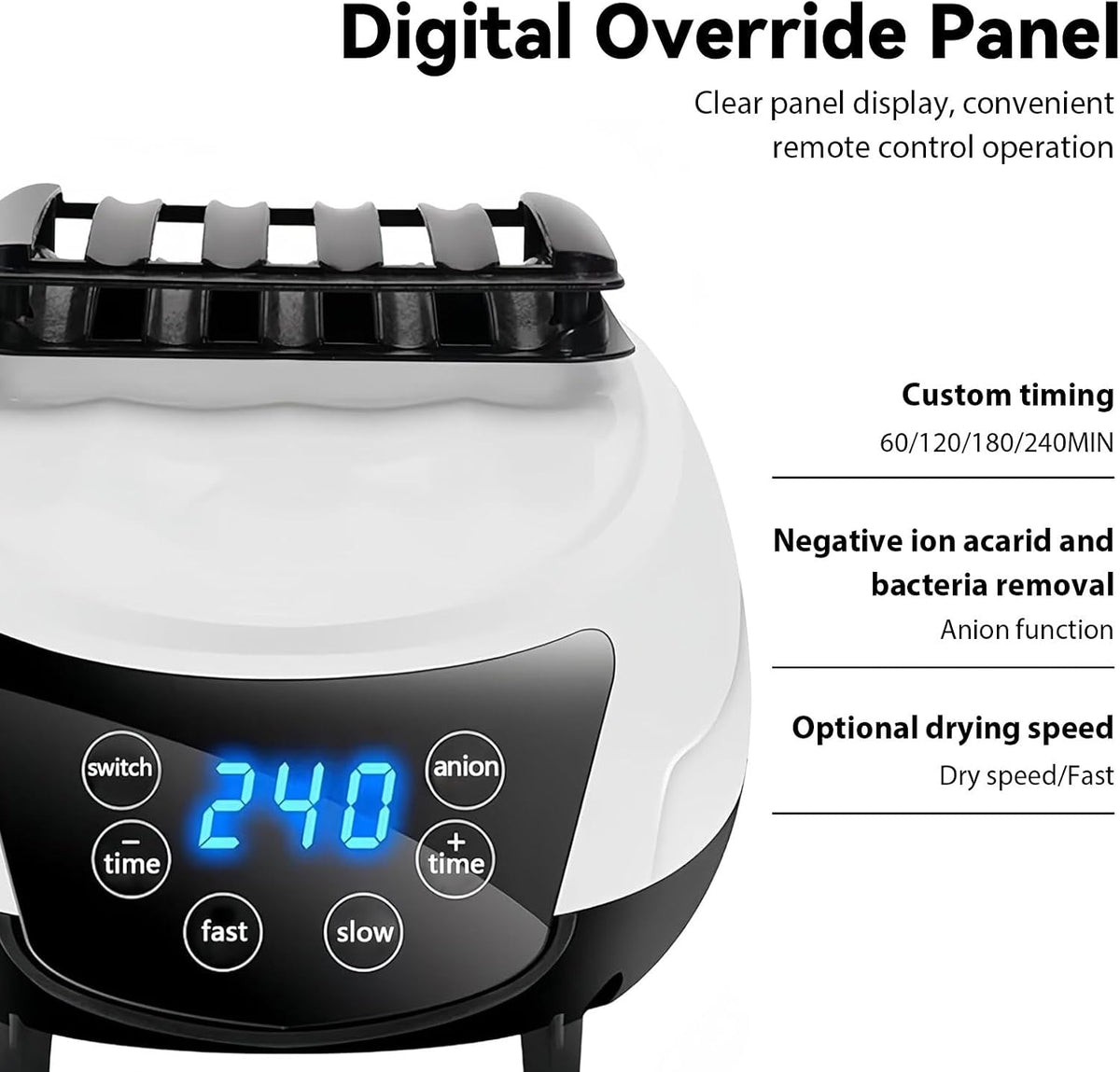 1500W Portable Electric Clothes Dryer with Remote Control,Energy-Efficient Heated Clothes Drying,Four Levels Adjustable Timer Cloth Drying Silent,House Laundry,Negative Ion Purification (White)