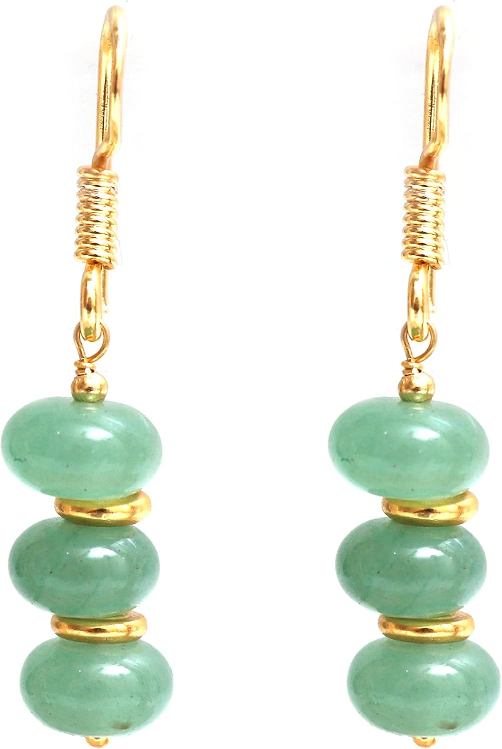 Gempires Natural Gemstone Rondelle Bead Earrings for Women | 8mm Beaded Drop Dangle Earrings | Gold Plated Hypoallergenic Hook Jewelry | Handmade Lightweight Crystal Earrings