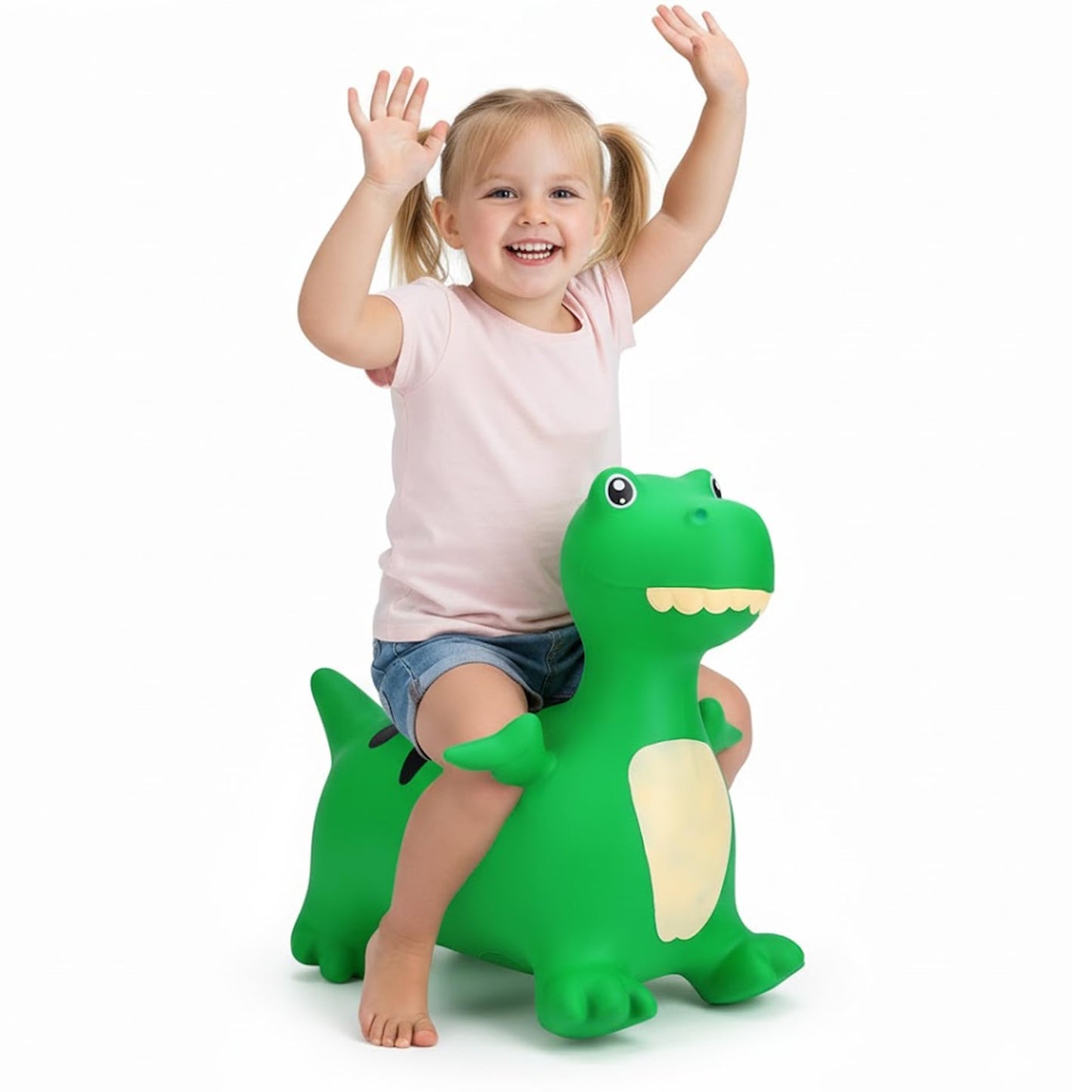 Green Dino Animal Bouncy Jump Space Hopper Inflatable Ride On Kids Children's Fun Toy Gift For Boys Girls Indoors Outdoors Pump Included PA7041