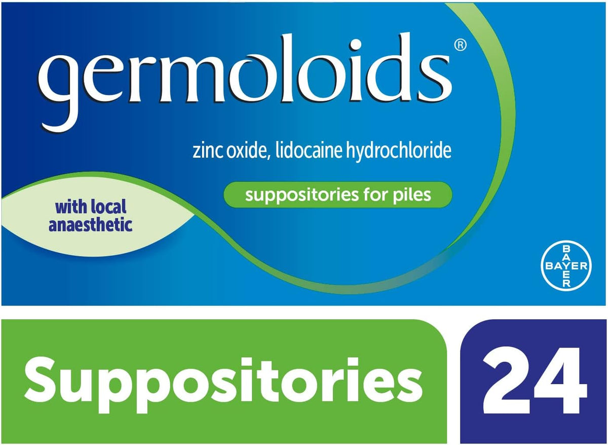 Germoloids Haemorrhoid Treatment & Piles Treatment Suppositories, Triple Action with Anaesthetic to Numb the Pain & Itch, 55 g, 24 Count (Pack of 1)