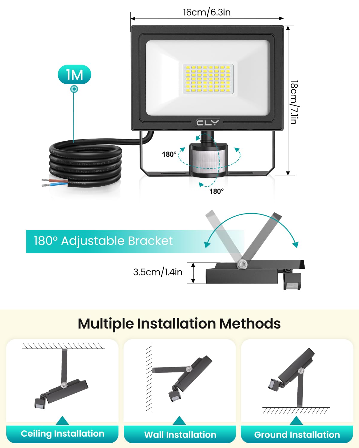 CLY Security Lights Outdoor Motion Sensor 30W PIR Sensor Light 2820LM 6500K