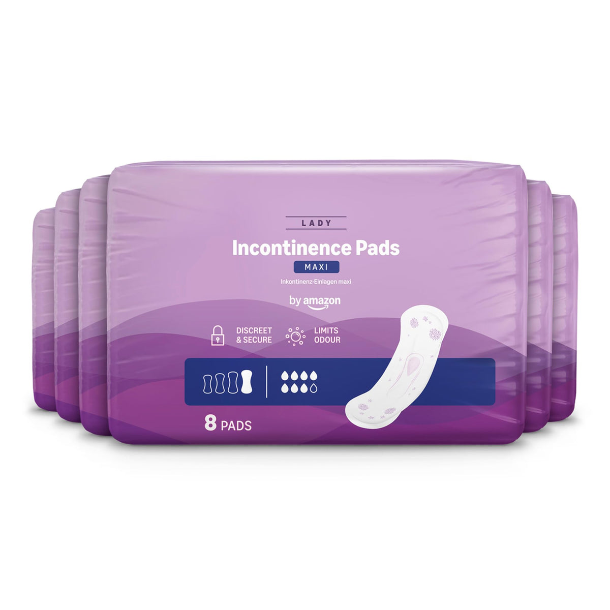 by Amazon Women's Incontinence Pads, Extra Plus Absorbency, 48 Count (6 Packs of 8), White