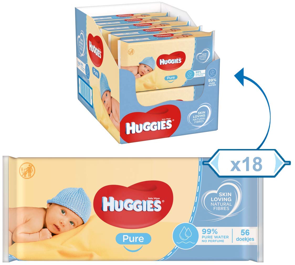 Huggies Pure Plastic Free Baby Wipes - Pack of 12 (576 Wipes) – 99% Water Wet Wipes, Fragrance Free, Hypoallergenic, Better Cleaning, Soft and Gentle on Babies' Delicate Skin