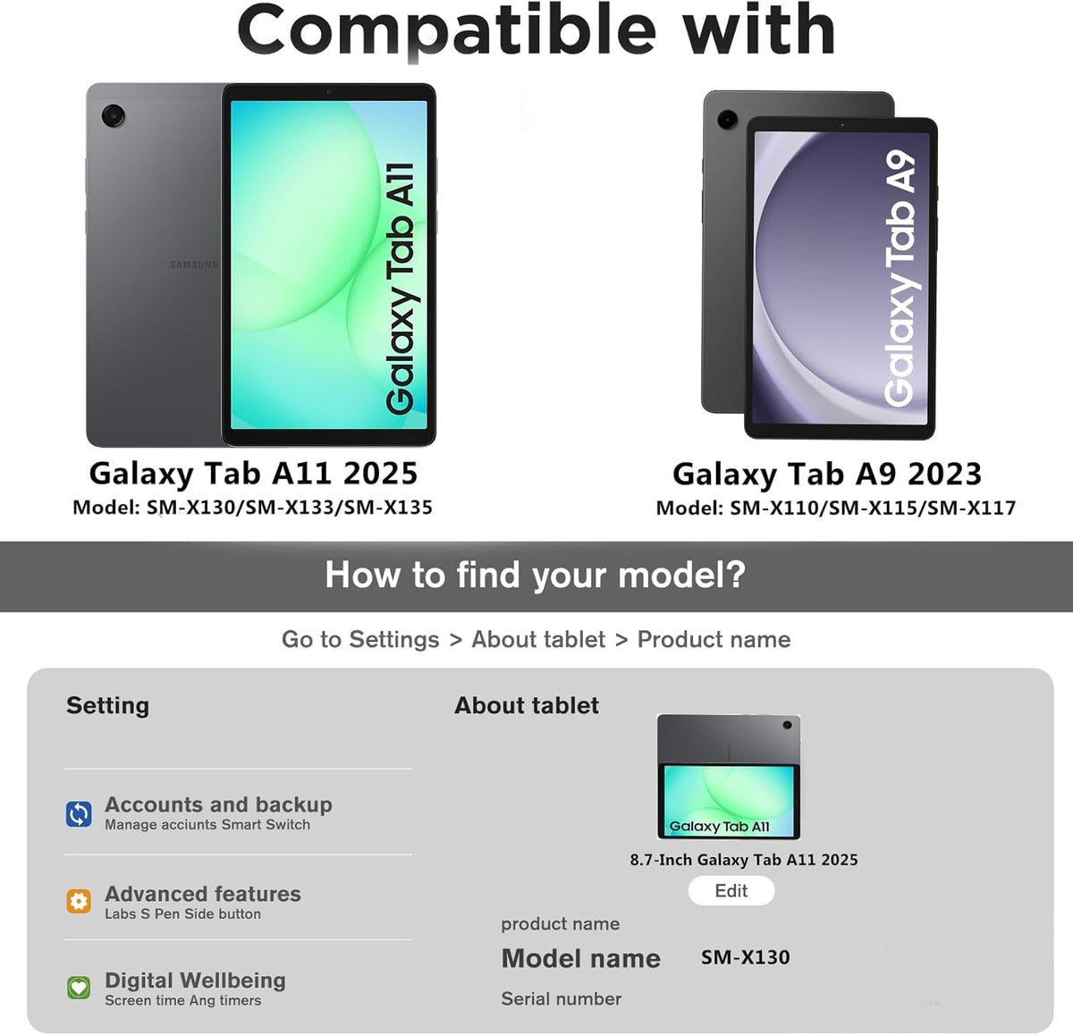 ProCase Slim Case for Galaxy Tab A11 8.7" (2025) / A9 (2023) 8.7", Navy