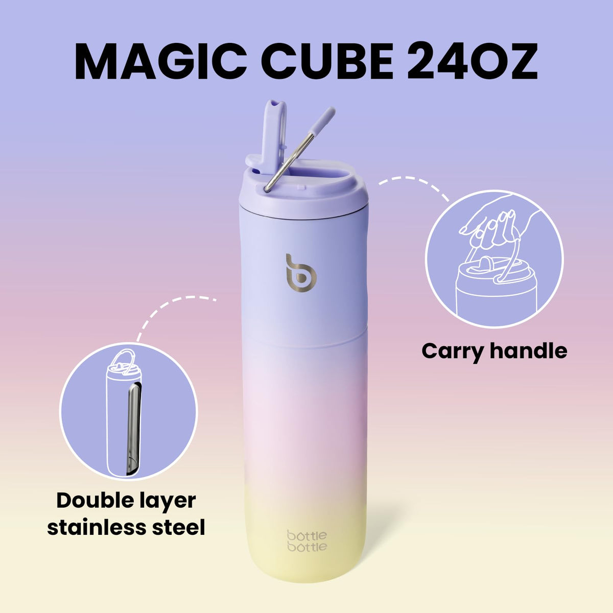 Bottle Bottle Stainless Steel Water Bottle 700ml with Straw and Lid Sports Insulated Metal Water Bottles with Handle(Black)