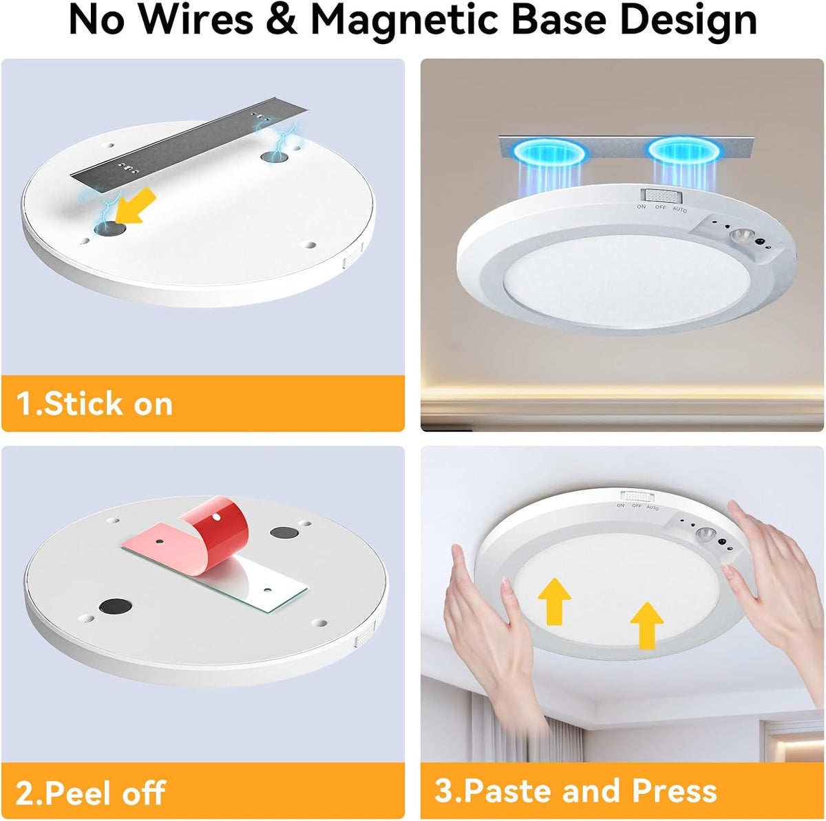 Motion Sensor Rechargeable LED Ceiling Light, Size 7.3", White, 1PCS
