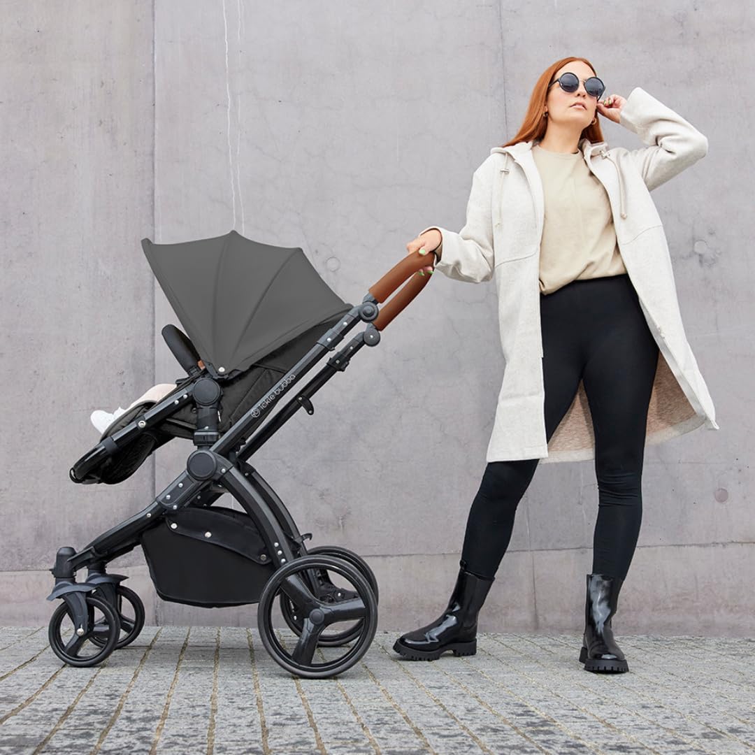 Stomp Urban 3 in 1 Travel System Pushchair with Astral Car Seat and Accessories (Charcoal Grey) – Birth to 22kgs (Approx. 4 Years), Lightweight City Stroller with UPF 50+ Hood and Rain Cover