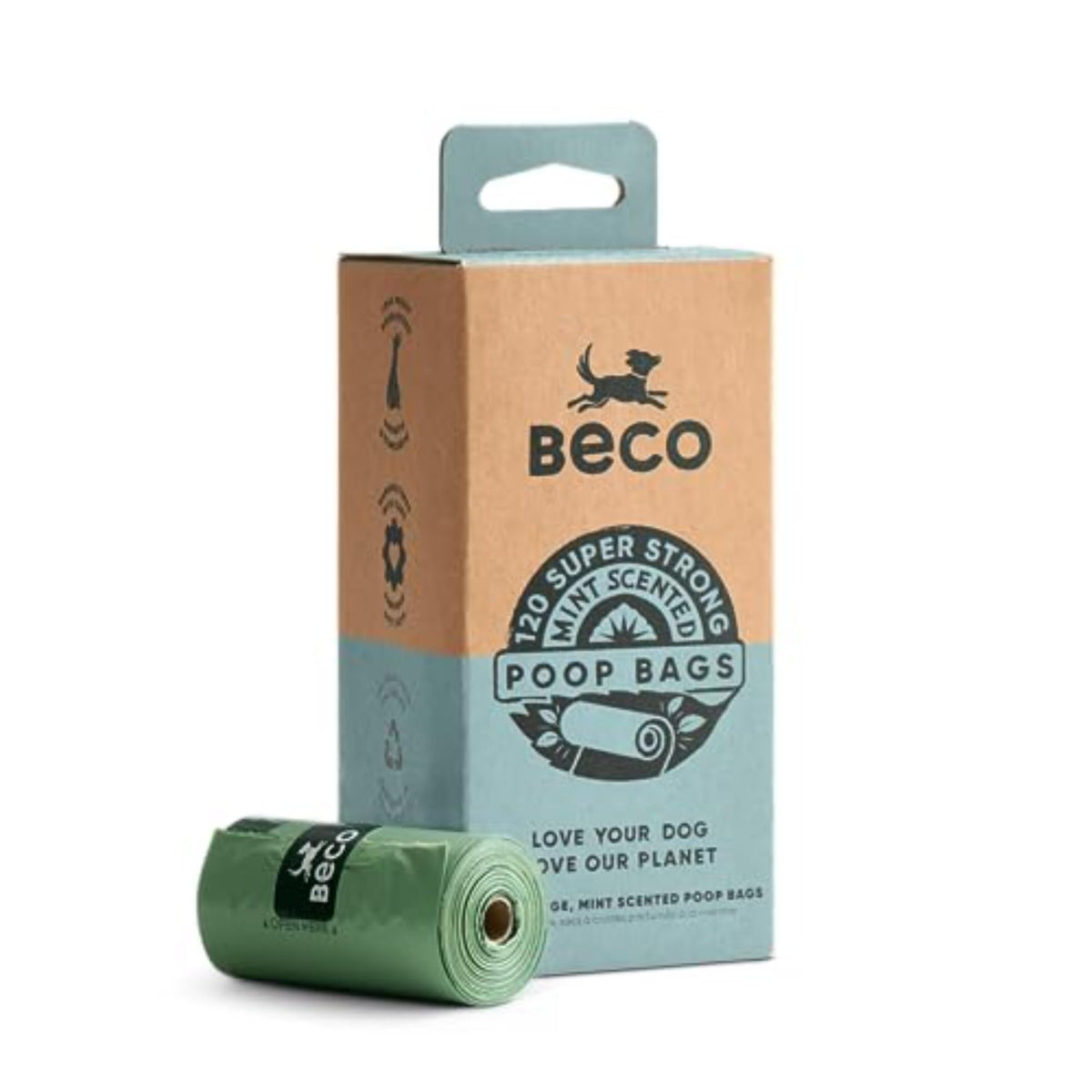 Beco Dog Poo Bags, 94% Recycled Plastic, Unscented Refill Rolls, 270 Bags