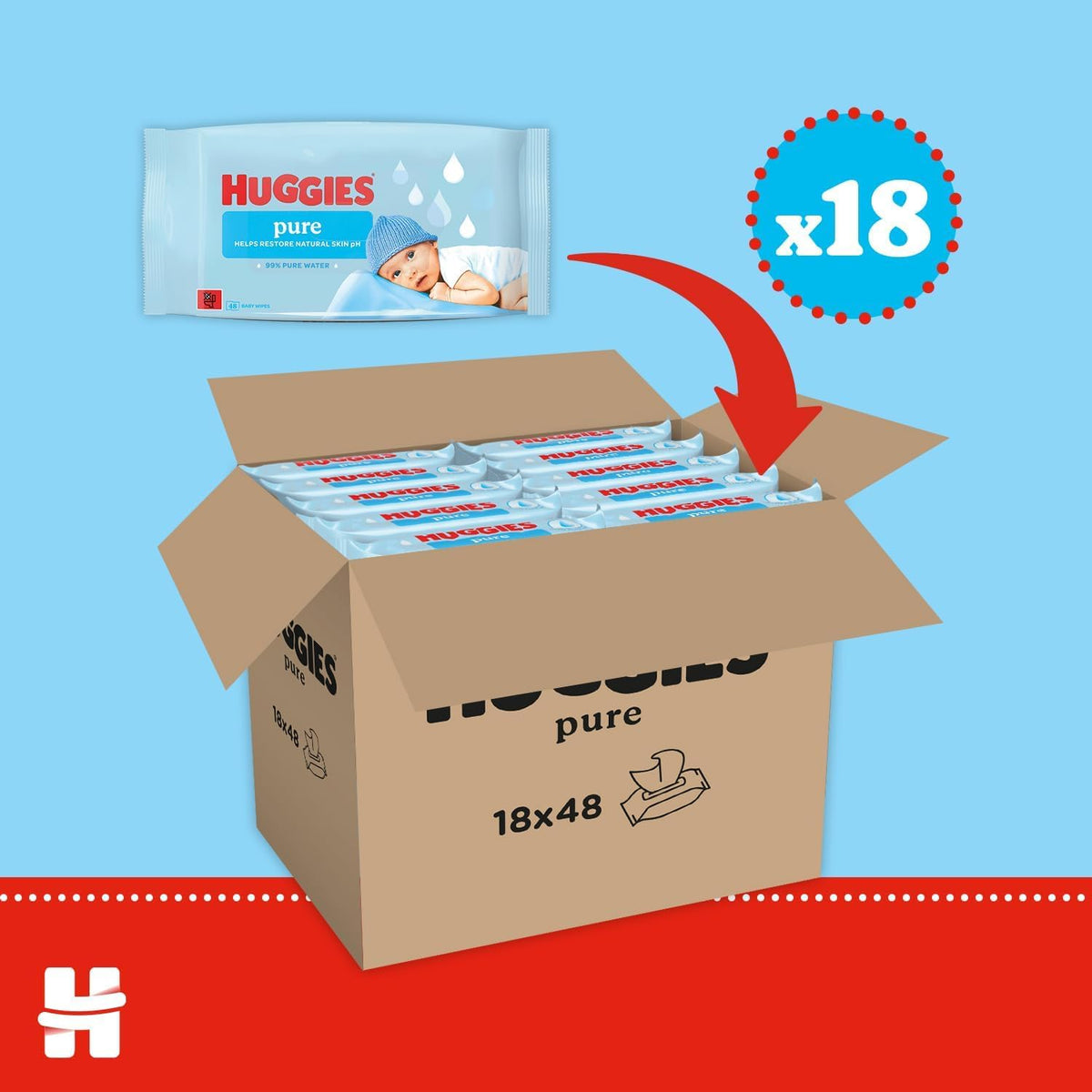 Huggies Pure Plastic Free Baby Wipes - Pack of 12 (576 Wipes) – 99% Water Wet Wipes, Fragrance Free, Hypoallergenic, Better Cleaning, Soft and Gentle on Babies' Delicate Skin
