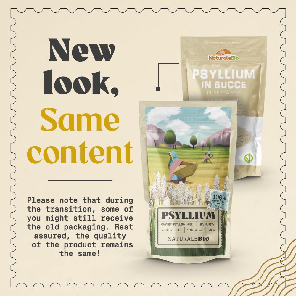 NaturaleBio Organic Psyllium Husk 99% Purity Lab-Tested Gluten-Free