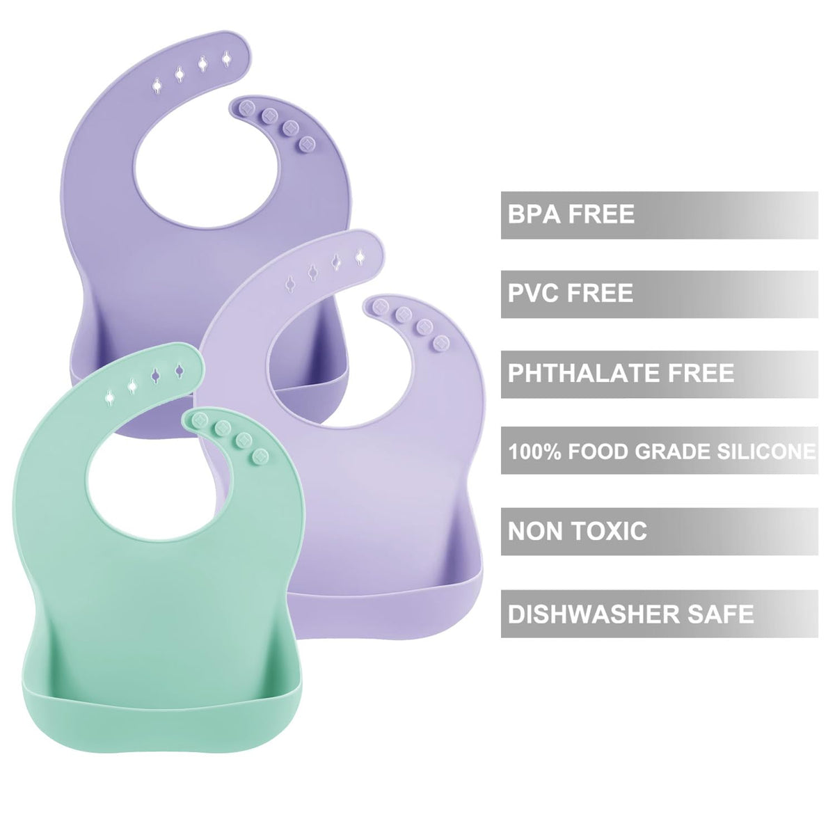 PandaEar 3 Pack Thick Silicone Baby Bibs for Babies & Toddlers (10-72 Months)| Waterproof Baby Feeding Bibs Adjustable with Wide Food Catcher Pocket, Soft, Unisex, Non Messy |Brown/Blue/Green