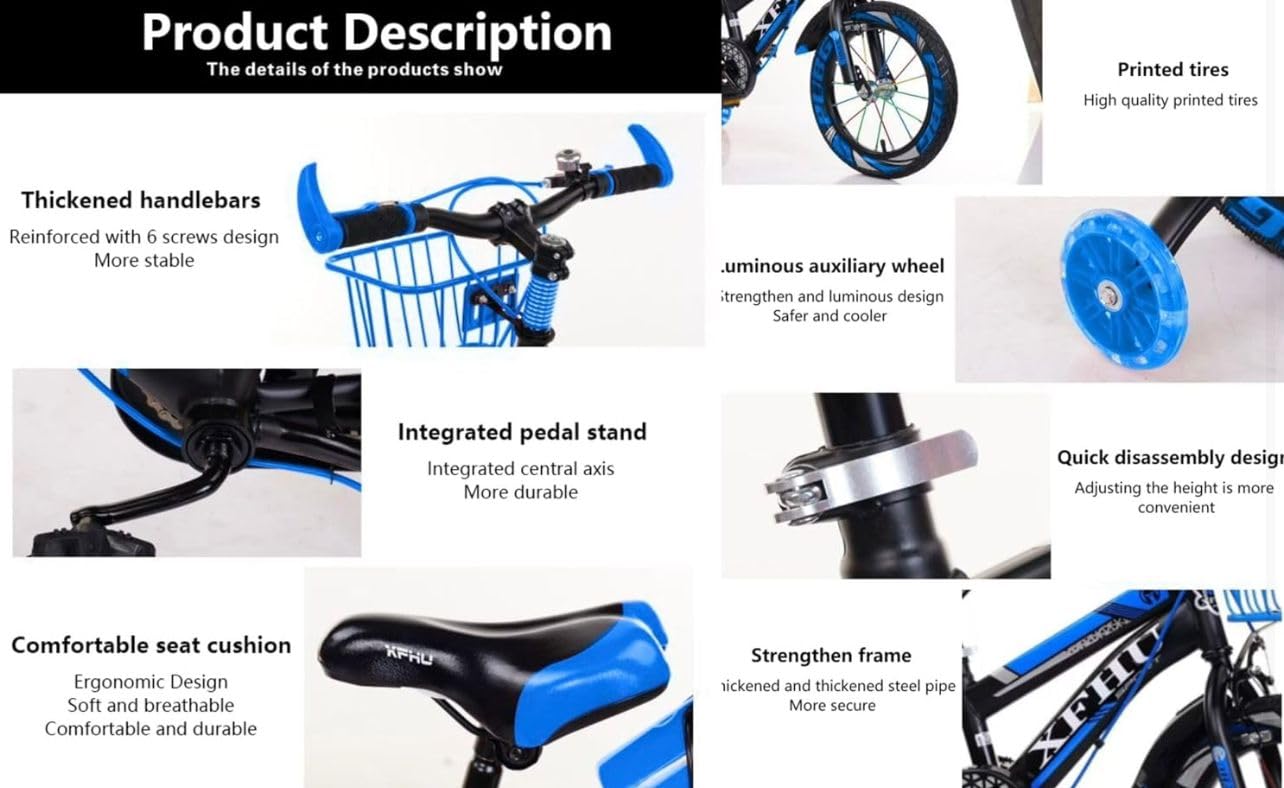 Kids Boys Bike 20" with Stabilisers, Basket, Bell & Water Bottle — Adjustable Seat & Handlebars
