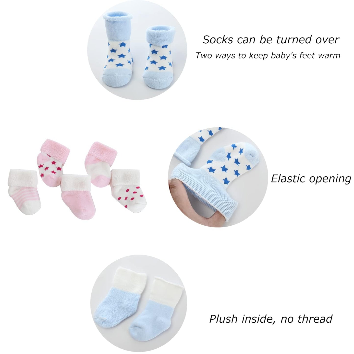 Baby Terry Warm Socks - Unisex baby Boy and Girl socks 0-12 Months Toddler Cute Cotton Socks Cozy Thick thick newborn sock 5 Pack