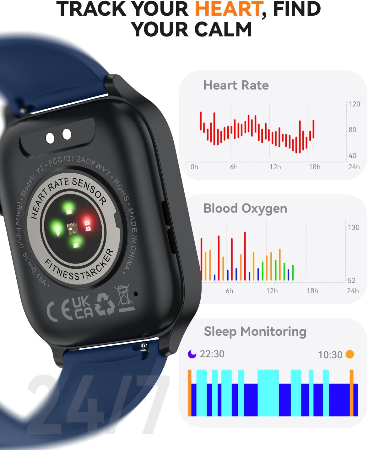 Smart Watch for Men Women- Answer/Make Call, 2024 IP68 Waterproof Fitness Tracker Watch with Sleep Step Counter Activity Smartwatch for Samsung Android iPhone iOS (Black-Blue, 1.83)