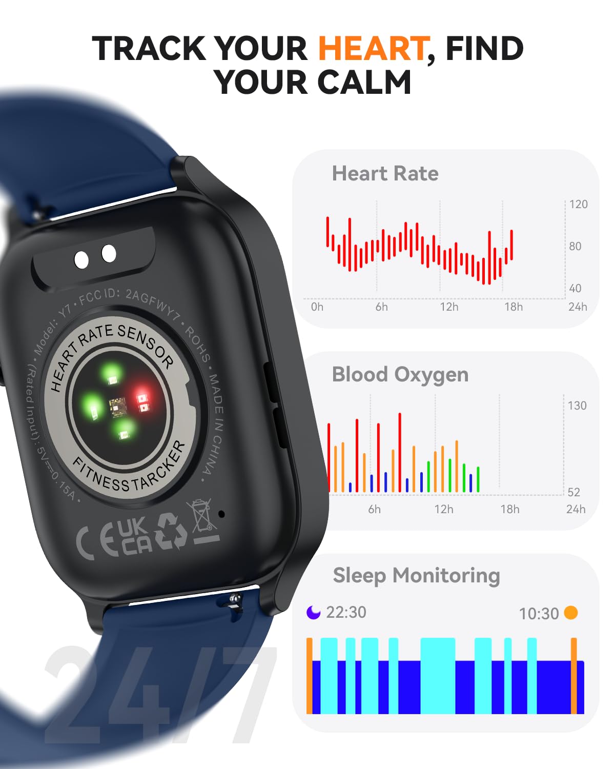 Smart Watch for Men Women- Answer/Make Call, 2024 IP68 Waterproof Fitness Tracker Watch with Sleep Step Counter Activity Smartwatch for Samsung Android iPhone iOS (Black-Blue, 1.83)