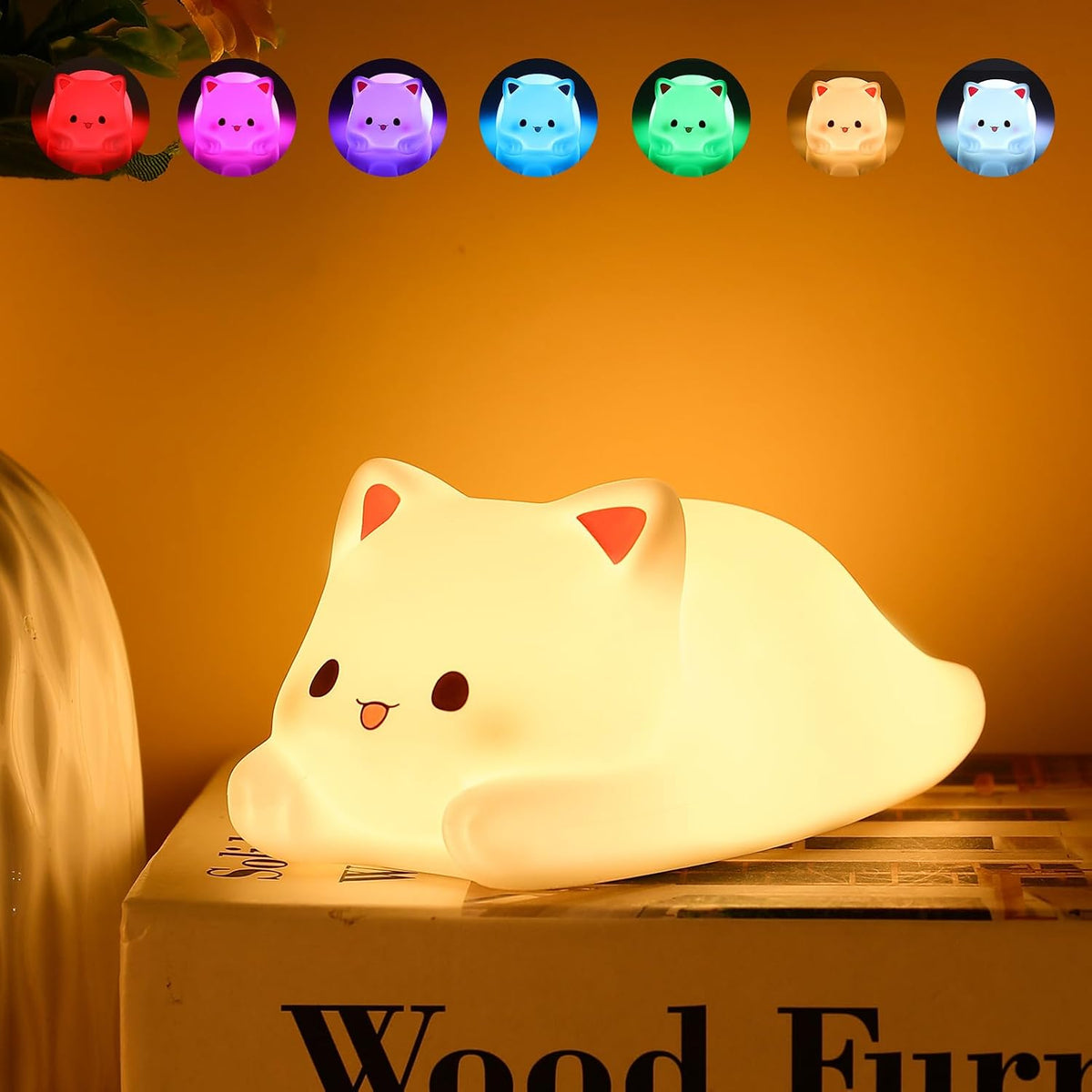 ZKLiLi Cat Night Light for Kids,Cute Night Lamp for Nursery,Squishy Silicone Touch Lights Portable, Gift for Birthday and Christmas for Kids Baby Children (Battery Cat)