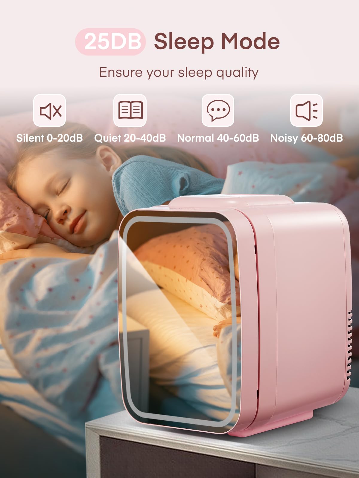 FOHERE Mini Fridge for Bedrooms, 5L/6 Can Portable Skincare Fridge