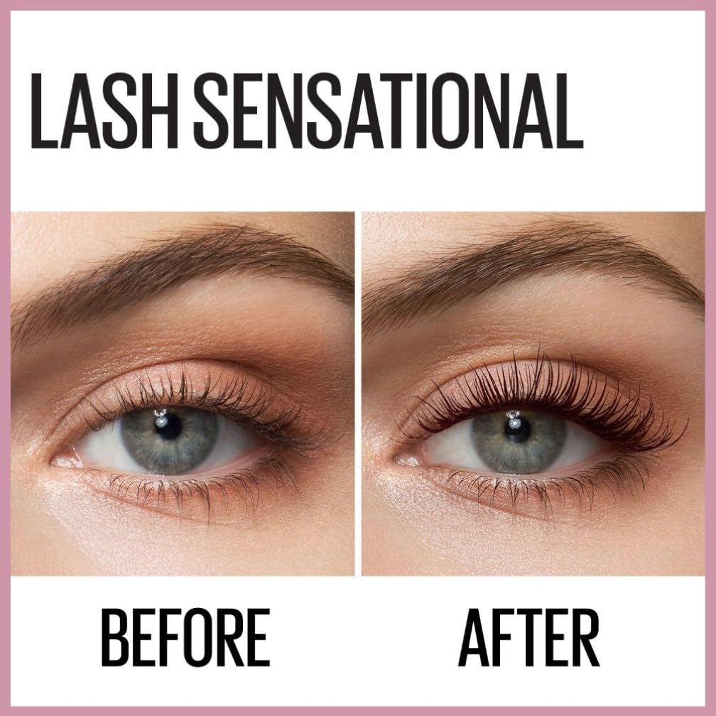 Maybelline Mascara, Lash Sensational Volumizing & Thickening, Eyelash Lengthening, Flake Free Formula, Layer Reveal Brush, Defining Mascara, Maybelline New York, Shade: Very Black