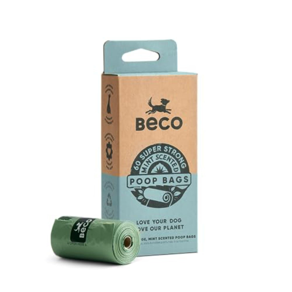 Beco Dog Poo Bags, 94% Recycled Plastic, Unscented Refill Rolls, 270 Bags