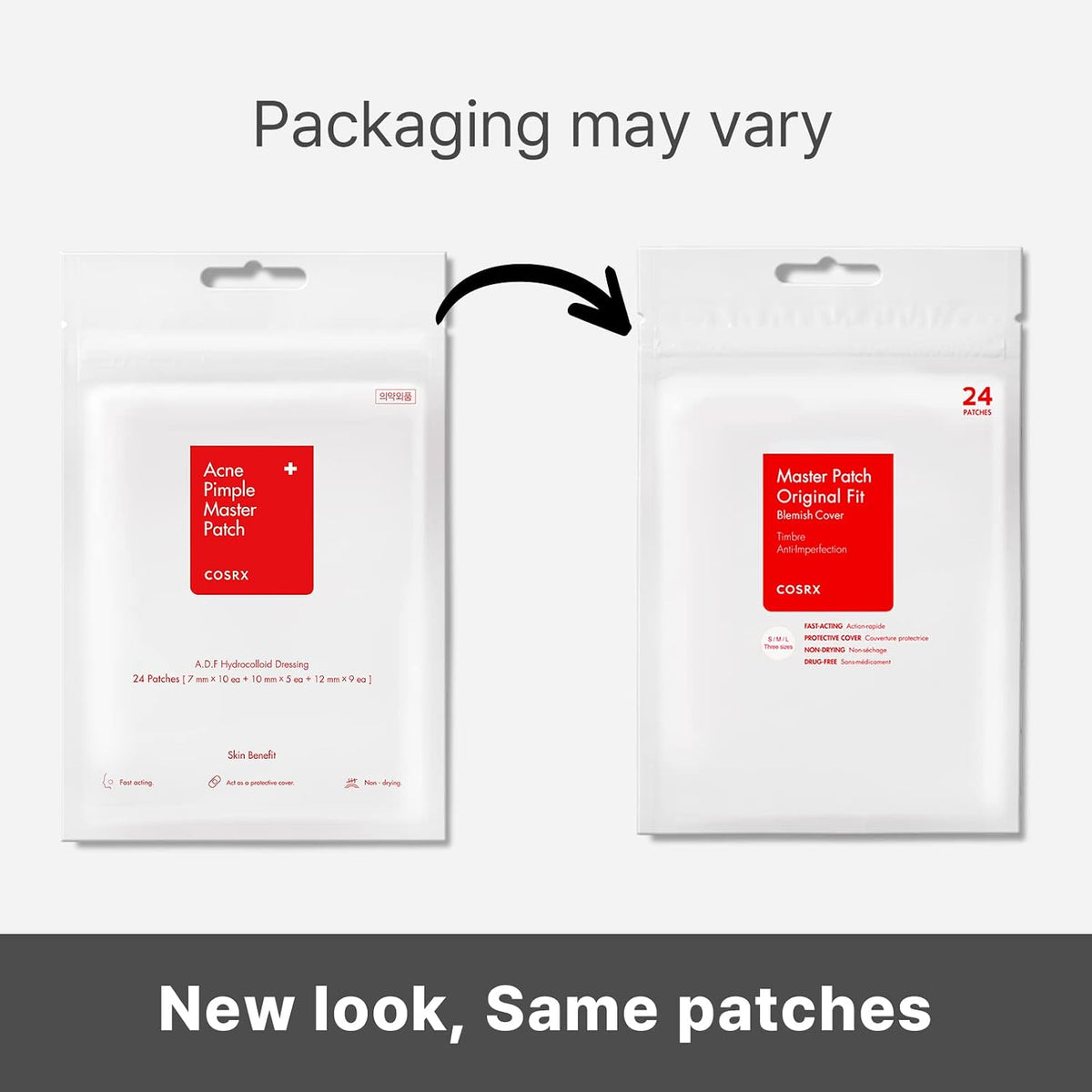 COSRX Master Patch Original Fit (24 counts) Absorbing Pimple Patches, Hydrocolloid Spot Treatment, Blemish Cover, Spot Stickers, 3 Sizes