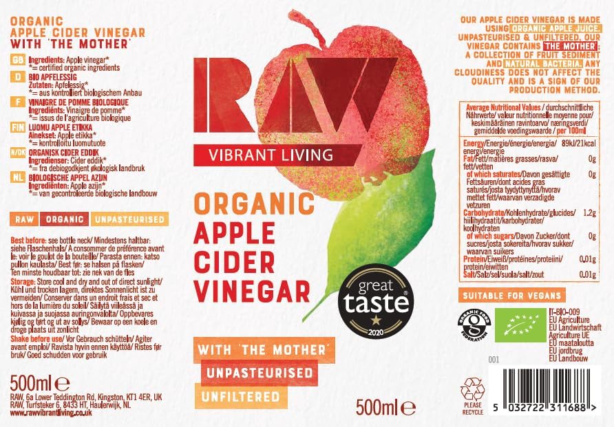 Raw Vibrant Living Organic Apple Cider Vinegar, 1L