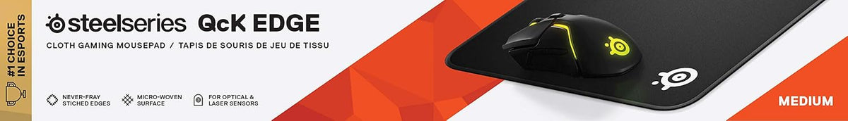 SteelSeries QcK Edge Cloth Gaming Mouse Pad - Never-fray Stitched Edges - Optimized For Gaming Sensors - Size L (450 x 400 x 2mm) - Black