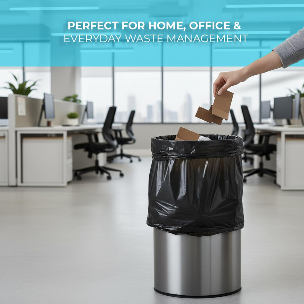 Roe Tenpo 100 Pack Heavy Duty Black Bin Bags – 100L, 33 μm Recyclable Refuse Sacks, Leak-Proof Bin Liners – Rubbish Bags for Kitchen, Home, DIY & Garden, Household, Office & Catering