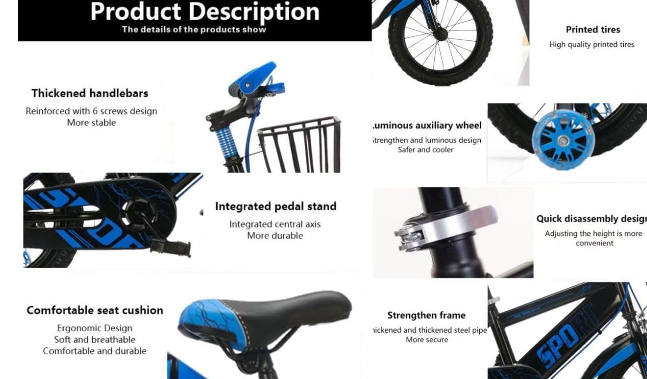 Kids Sport Bike, Tourer, Bicycle, Cycling, Boys Cycle, 12" 14" 16" 18" 20" Children’s Bicycle, Child Bikes, Adjustable Sport Bike 2-12 Years Old, Stabilisers,