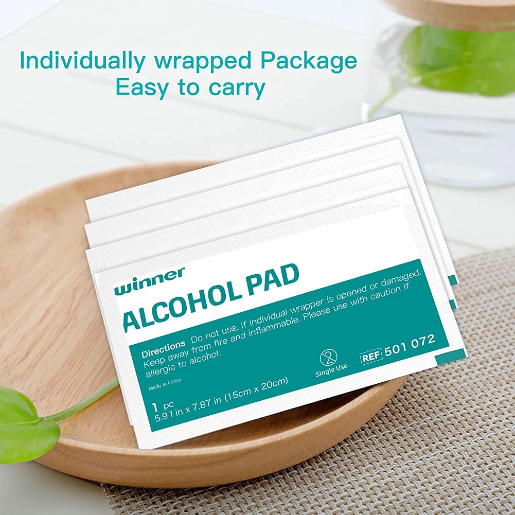 Winner Medical Alcohol Wipes 11cm*15cm, 50 Pcs, 75% Ethanol Hand & Skin Disinfecting Wipes, Individually Wrapped Sterile Alcohol Swabs, 4 Layers of Sterile Alcohol Pre Pads