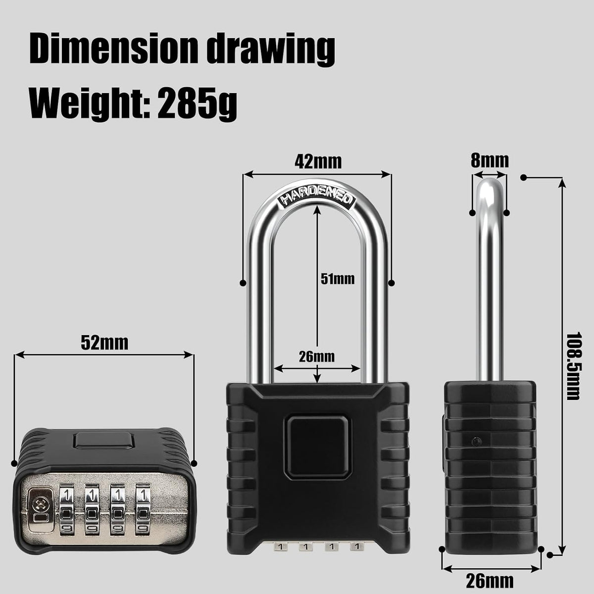 Diyife Large Heavy Duty Combination Padlocks Outdoor, 52mm Weatherproof