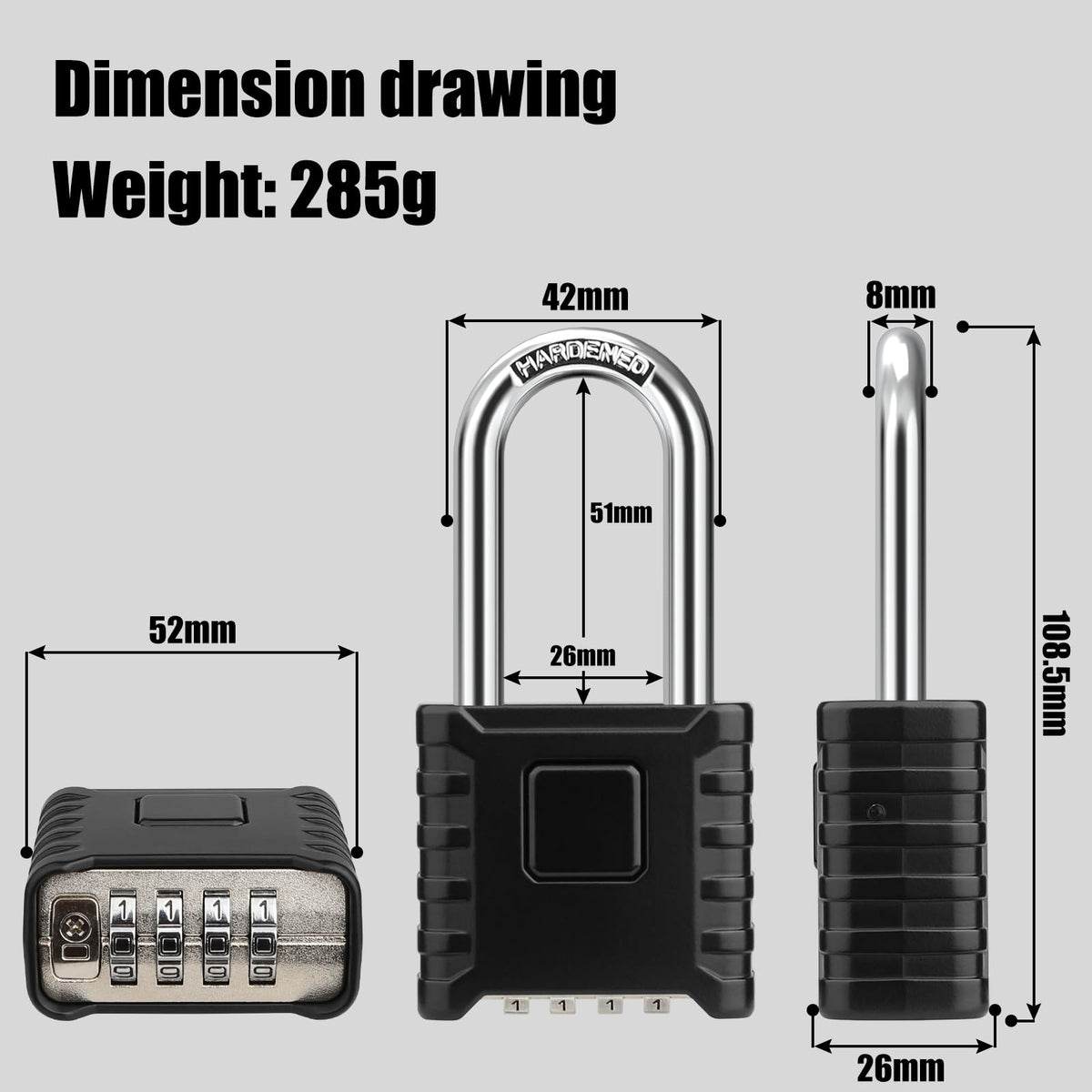 Diyife Large Heavy Duty Combination Padlocks Outdoor, 52mm Weatherproof