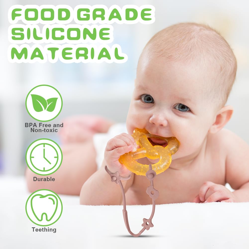 Vicloon Silicone Toy Clip, 4Pcs Toy Safety Straps, Food Grade Silicone Pacifier Clips Sippy Cup Strap, Adjustable Stroller Pacifier Strap Hanging Toys, Anti Drop Chain for 18+ Month(Blue/Green)