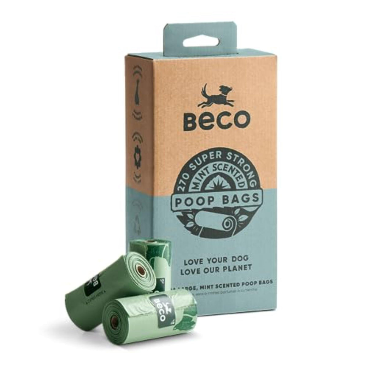 Beco Dog Poo Bags, 94% Recycled Plastic, Unscented Refill Rolls, 270 Bags
