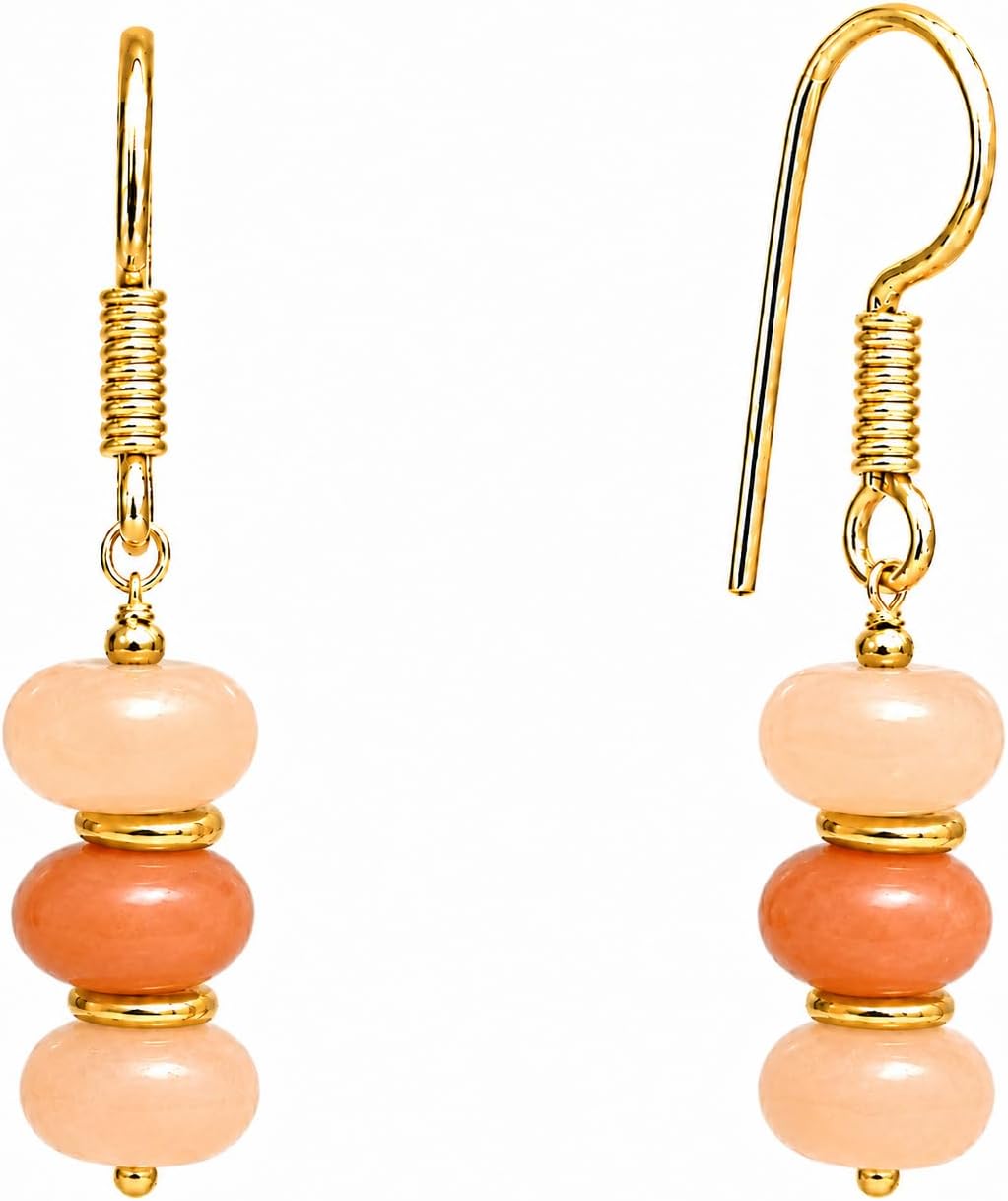 Gempires Natural Gemstone Rondelle Bead Earrings for Women | 8mm Beaded Drop Dangle Earrings | Gold Plated Hypoallergenic Hook Jewelry | Handmade Lightweight Crystal Earrings