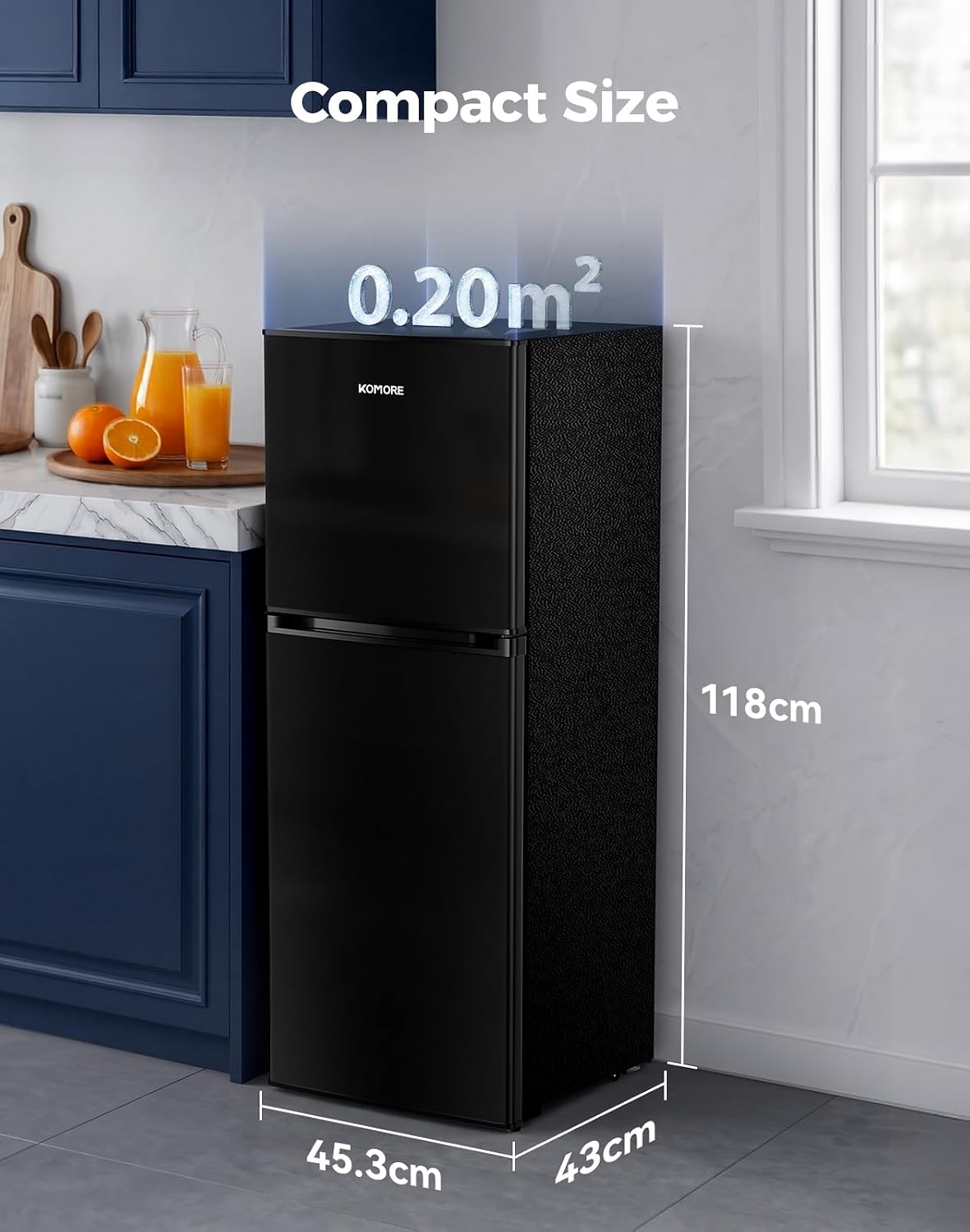 Small Fridge Freezers Freestanding 105L 7‑Stage Thermostat LED Light