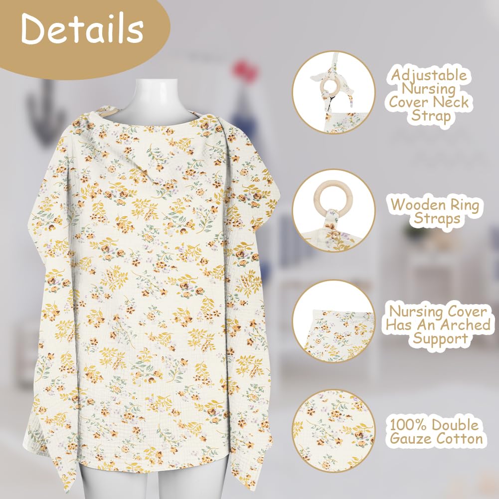 Aolso Breastfeeding Cover Nursing Cover, Muslin Cotton Soft Breathable Nursing Cover, Adjustable Strap Breast Feeding Coverall for Car Seat Blanket and Stroller Coverall (Green)