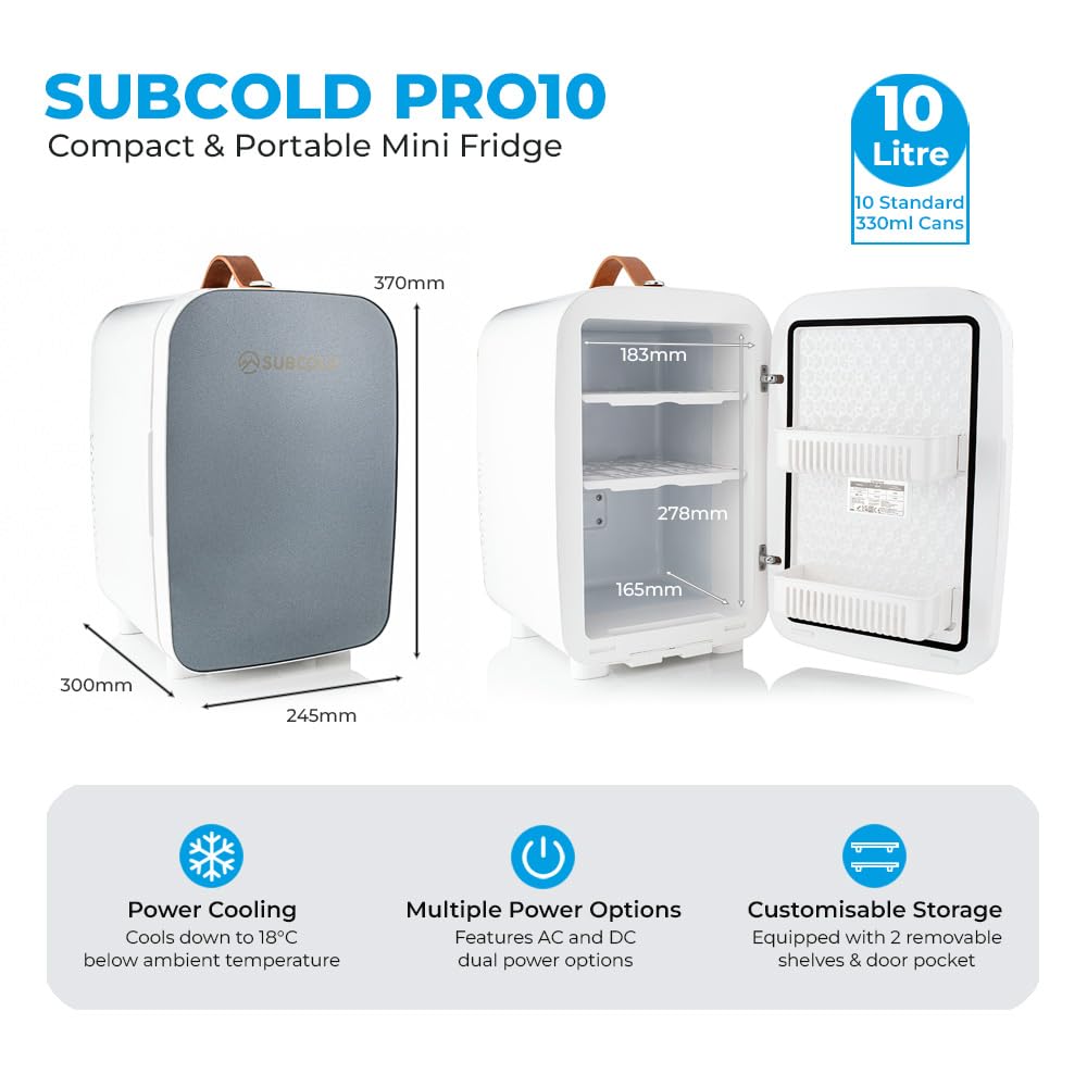Subcold Pro4 Mini Fridge 4L, Quiet Small Fridge for Bedroom, AC & USB
