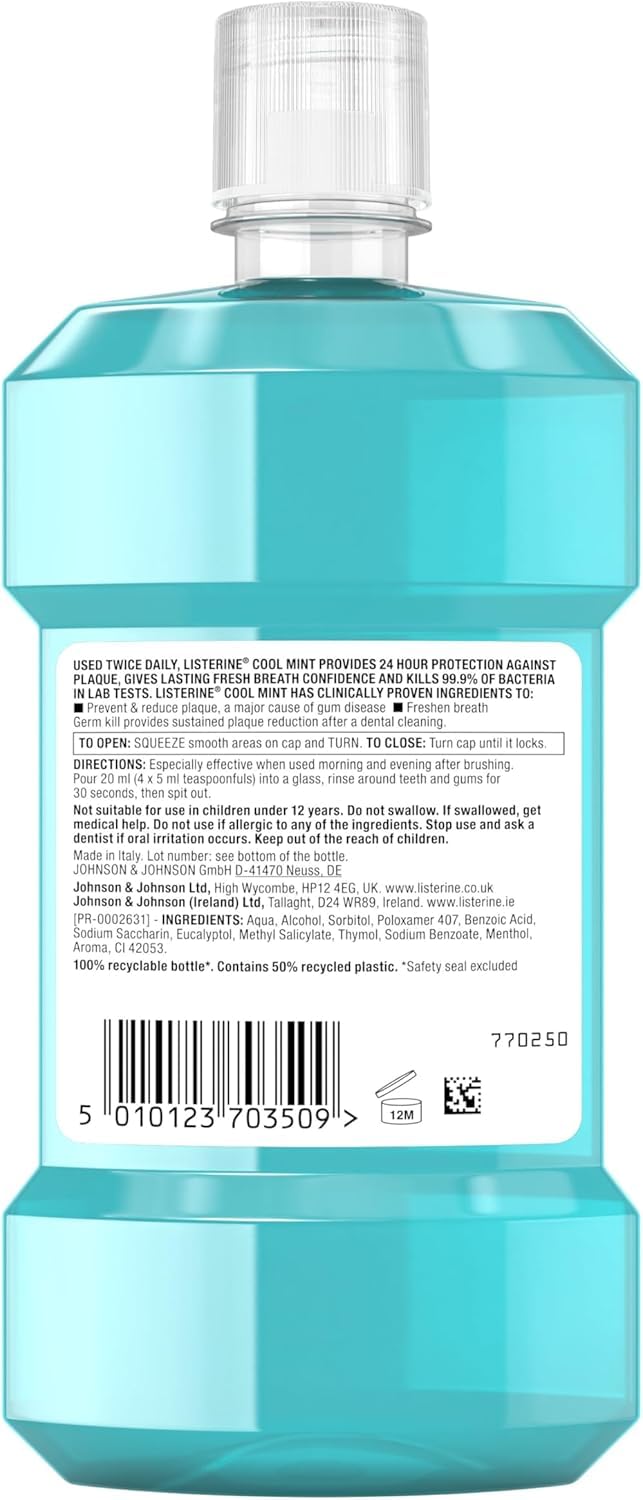 Listerine Cool Mint Mouthwash, 6X 500ml, Blue
