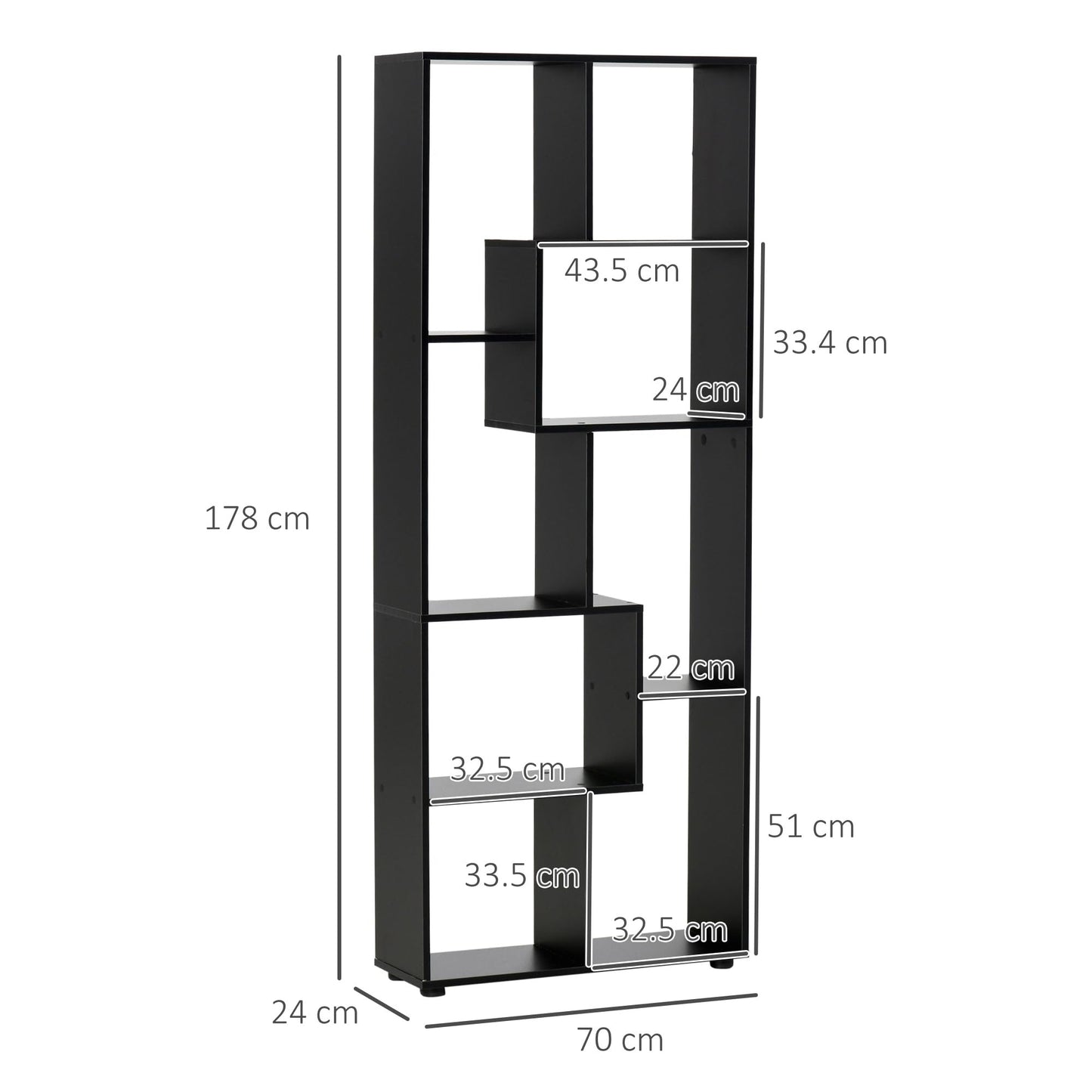 HOMCOM Bookshelf, Tall Bookcase, Modern Room Divider, 8 Cube Storage Unit, Freestanding Storage Shelf for Living Room, Bedroom, Home Office, 70 x 24 x 178 cm, White