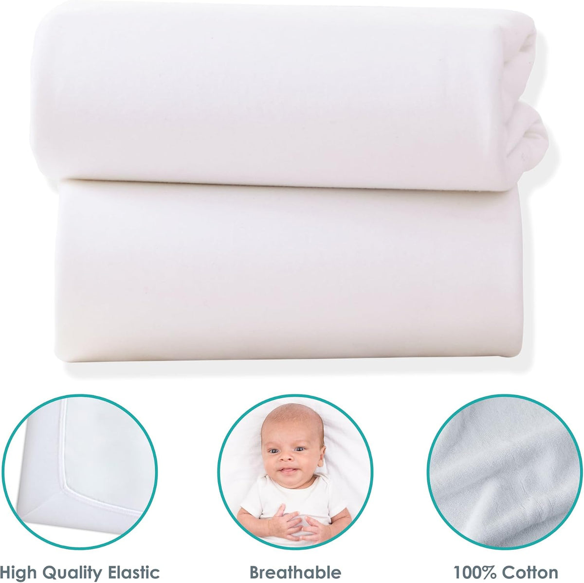 Clair de Lune 2 Pack Fitted Jersey Cotton Cot Sheets 60 x 120 cm (White)