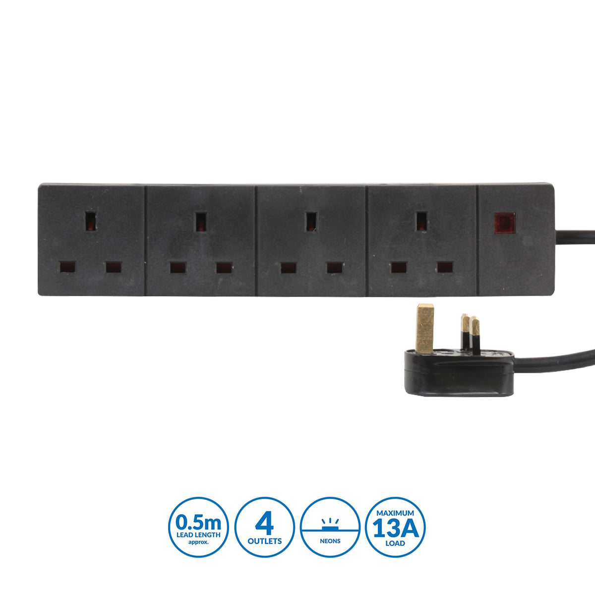 Pro Elec 3 m 4 Socket Neon On Light Extension Lead - White