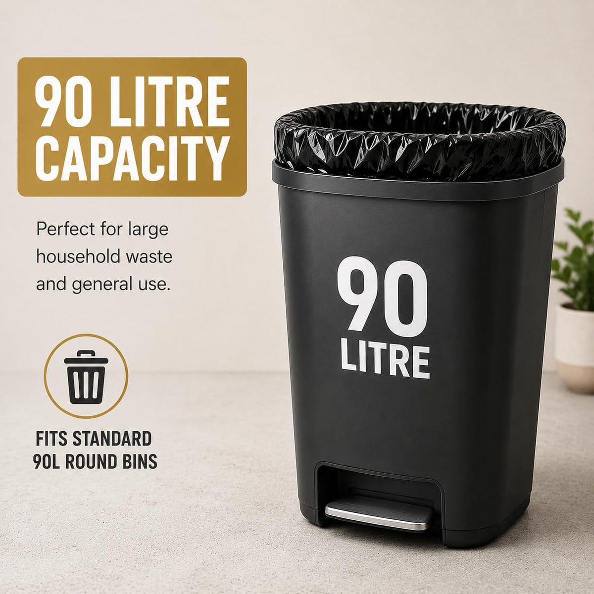Haya Home 50L 50 Bin Bags Heavy Duty Bin Liners, Black Plastic Refuse Sacks large Garbage Waste Dustbin Bags for Kitchen Home Office DIY Garden from 100% Recycled Material