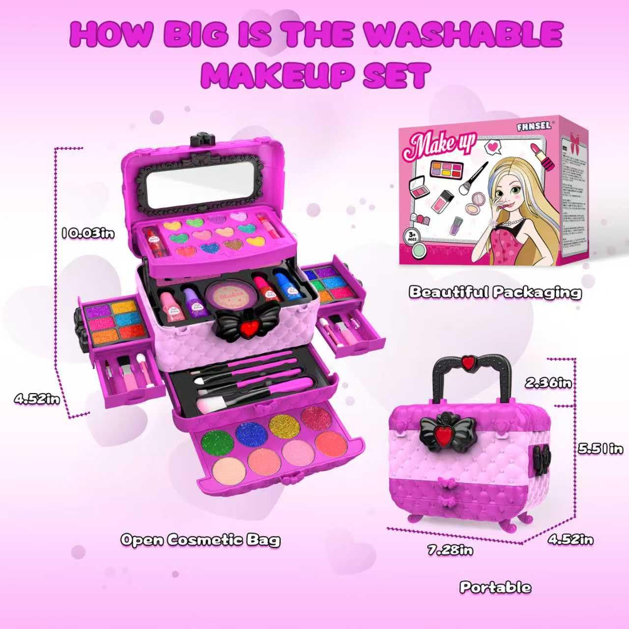 54 Pcs Kids Makeup Kits for Little Girls, Non-Toxic and Safe, Princess Real Washable Pretend Play Cosmetic Set Toys with Mirror, Birthday Gifts for 3 4 5 6 7 8 9 10-12 Years Old Girls Kids