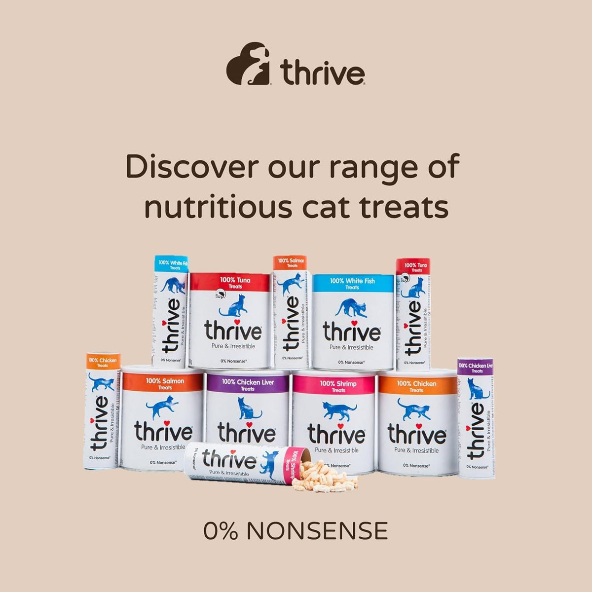 Thrive 100% Chicken Breast Freeze-Dried Cat Treats – Single Ingredient, High Protein – Grain Free – 170g MaxiTube