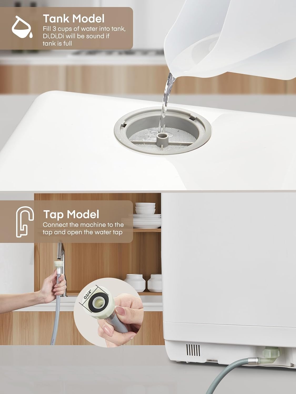 Table Top Dishwasher, Mini Countertop Dishwasher W/ 6 Programs, Delayed Start Function and Air Drying Function, and 5L Built-in Water Tank, No Installation Needed