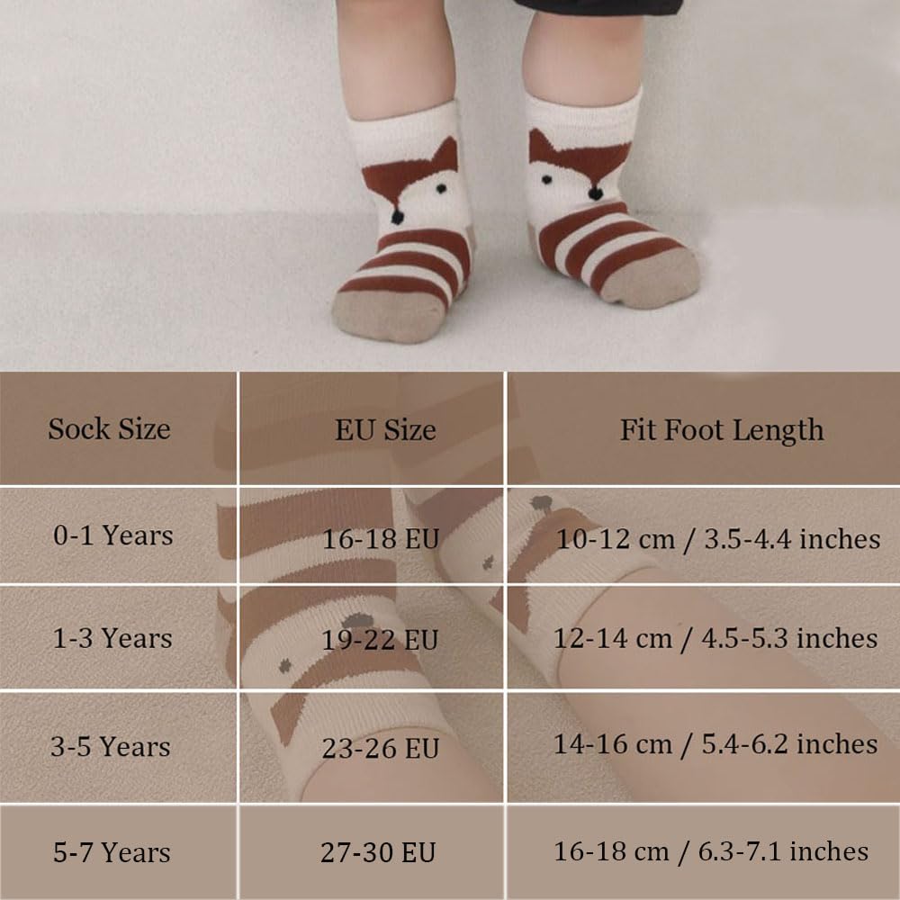 FedMois 5 Pairs Baby Kids Anti-slip Socks Cotton non skid Ankle Socks Animals