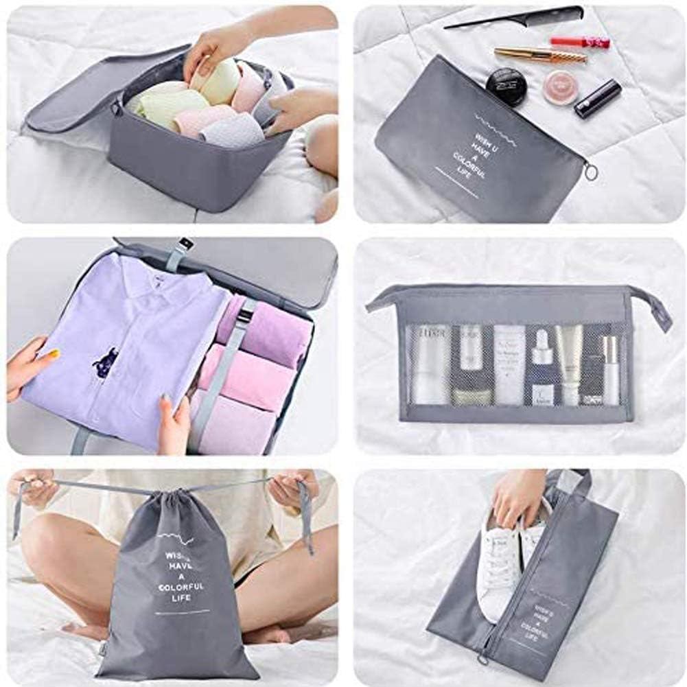 Travel Packing Cubes, Toifucos Multifunction 8pcs/set Luggage Organiser Compression Suitcase Essential Bag, Dark Gray