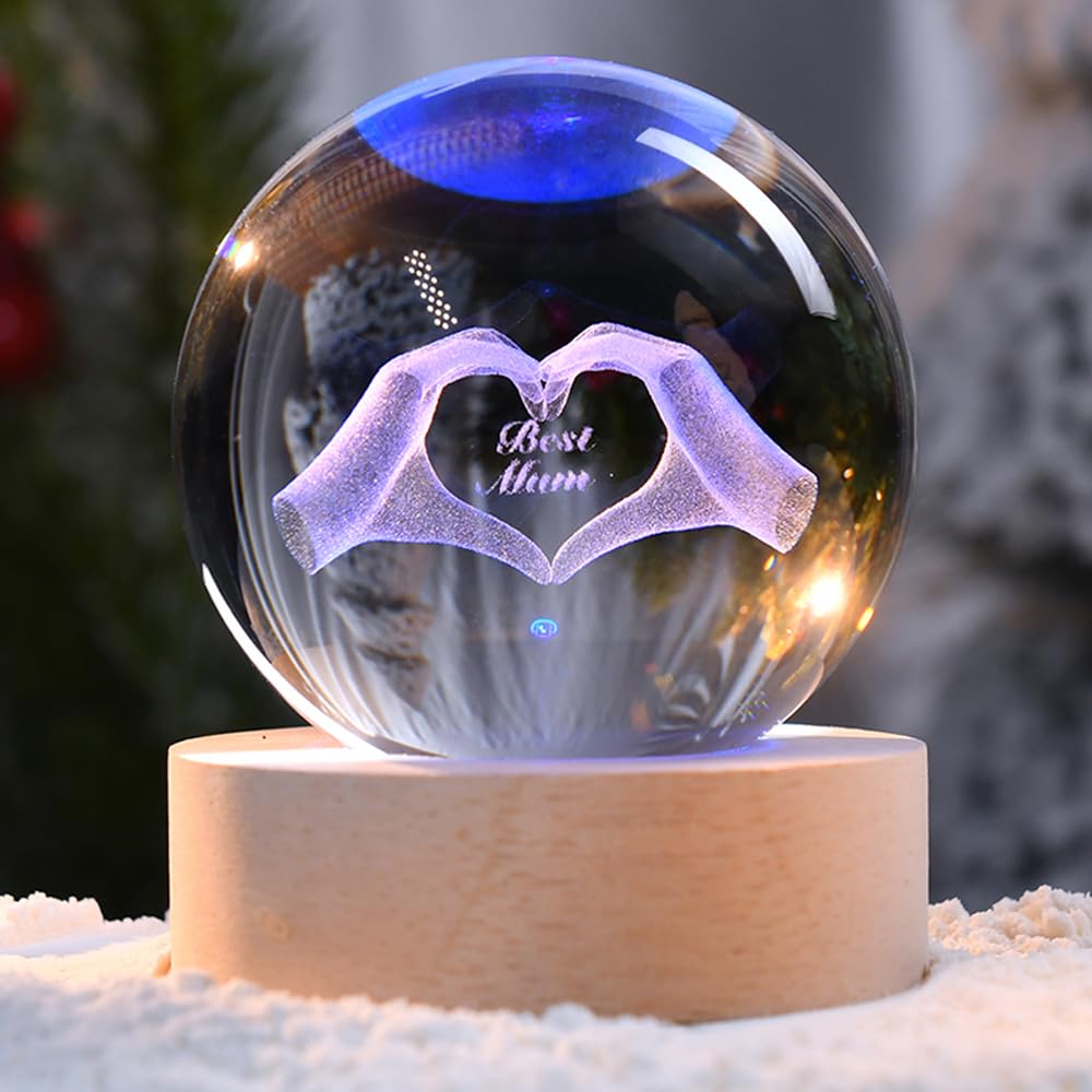 3D Fairy Crystal Ball 60mm Glass Fairy with Flower Night Light Gifts for Girl Women with Light Base